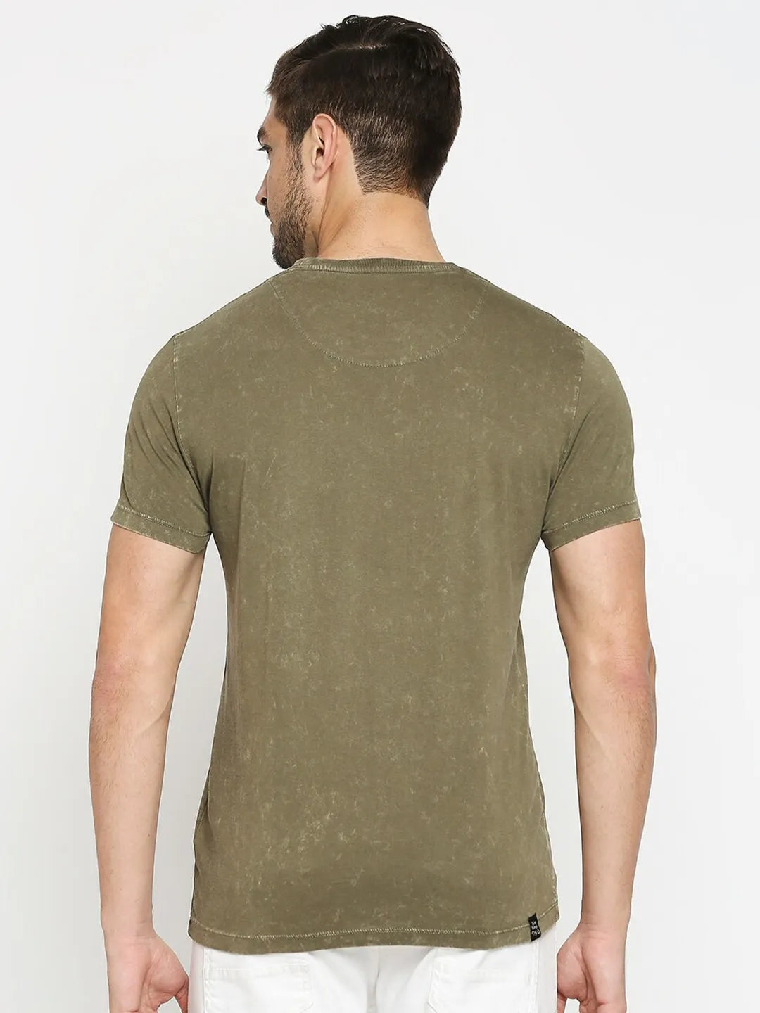 Olive Slim Fit Round Neck Men's T-Shirt by Being Human Clothing