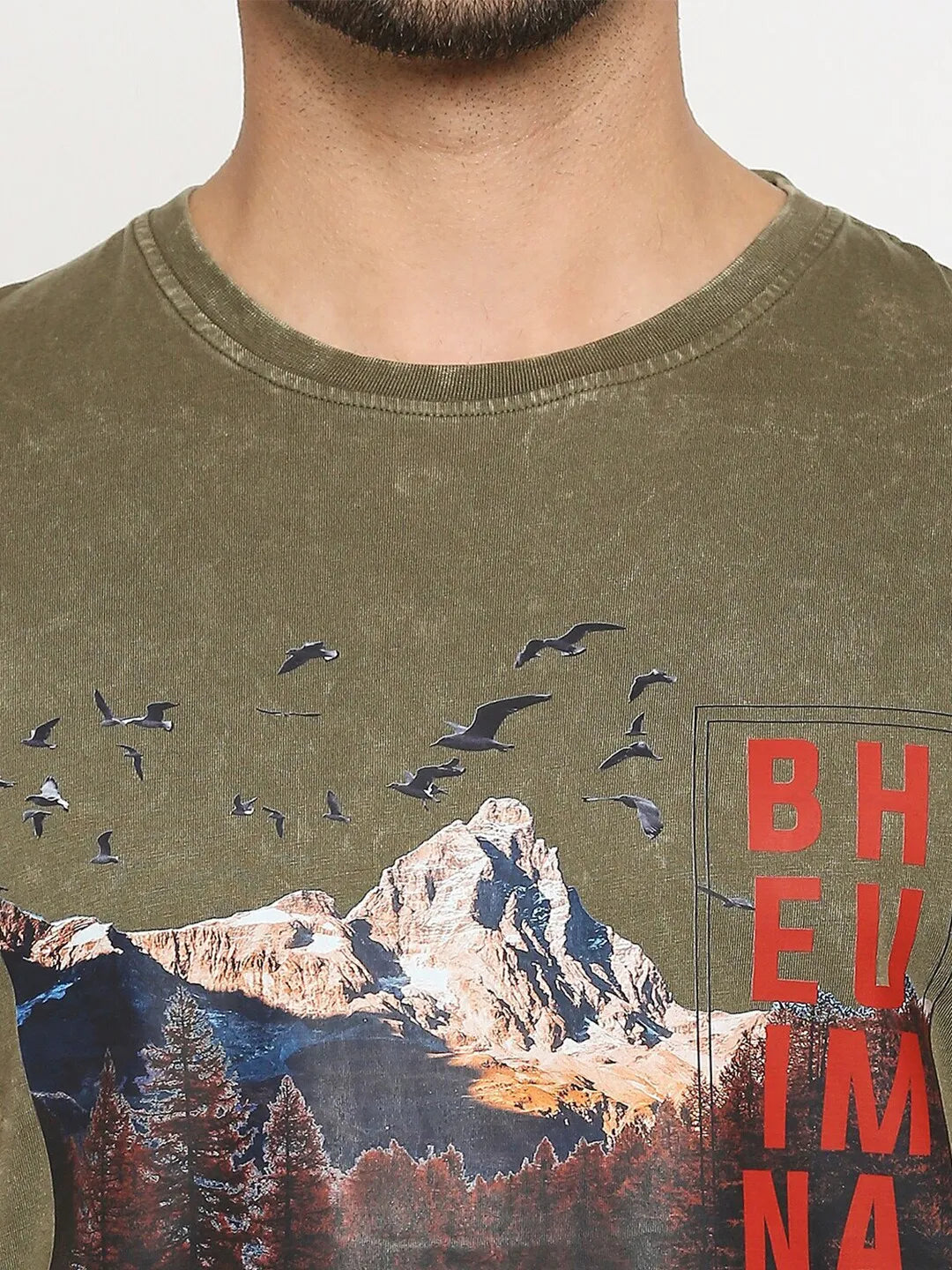 Olive Slim Fit Round Neck Men's T-Shirt by Being Human Clothing