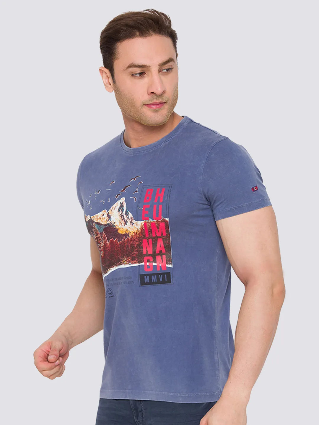 Being Human Clothing Men Slim Fit Crew Neck T-Shirts-Vintage Blue