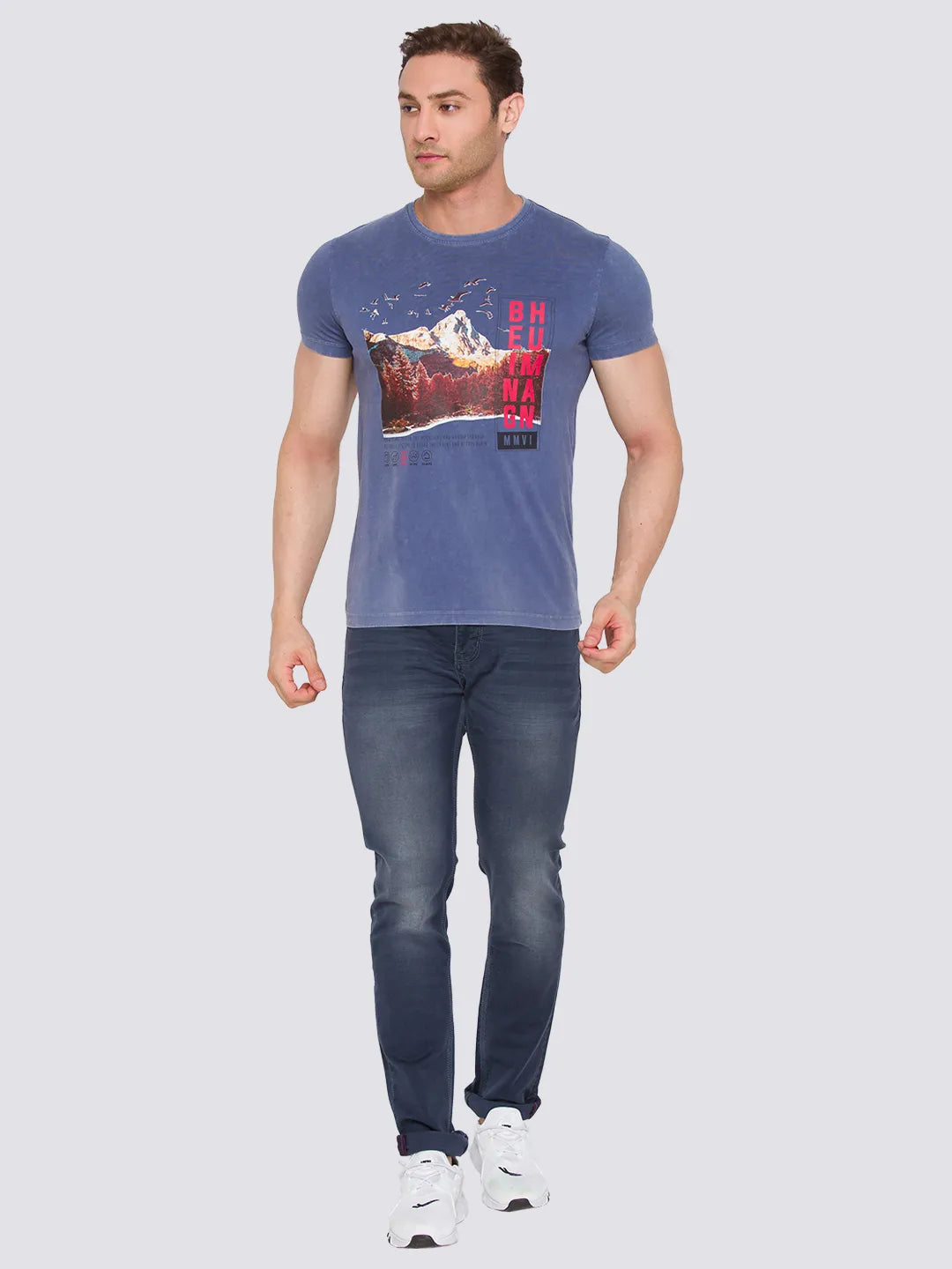 Being Human Clothing Men Slim Fit Crew Neck T-Shirts-Vintage Blue