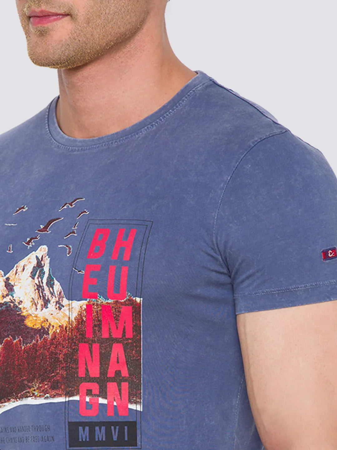 Being Human Clothing Men Slim Fit Crew Neck T-Shirts-Vintage Blue