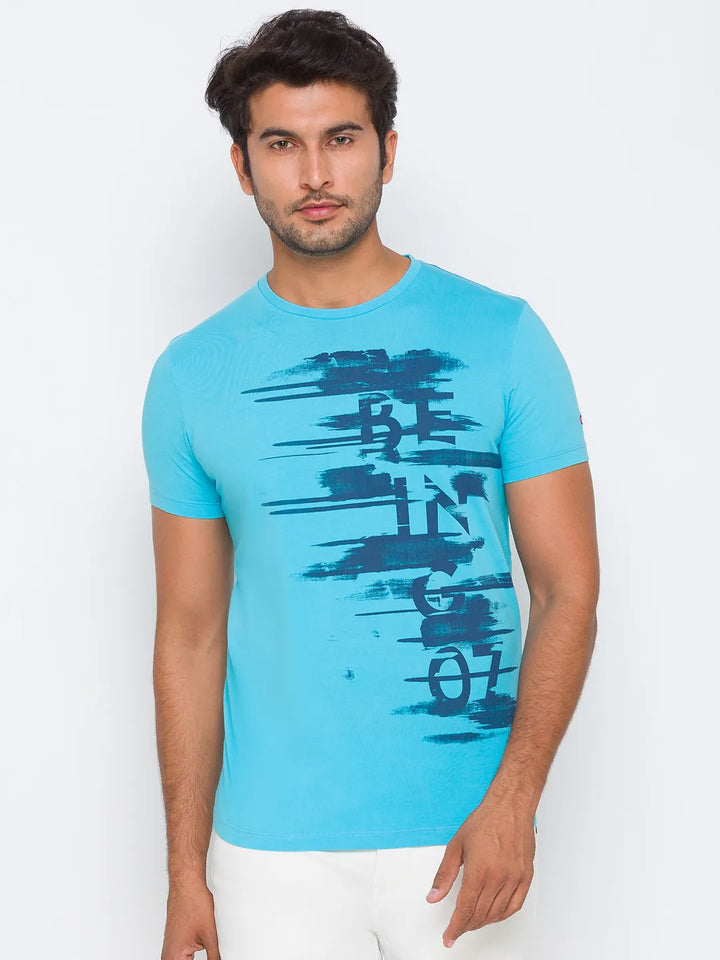 Scuba Blue Regular Fit Round Neck Men's T-Shirt by Being Human Clothing