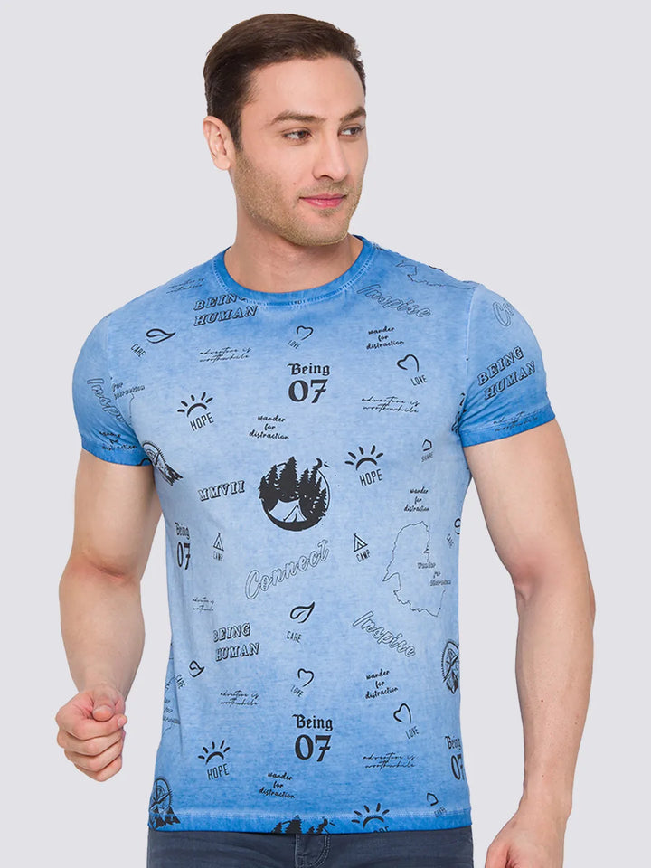 Blue Slim Fit Men's Short Sleeves T-Shirt by Being Human Clothing
