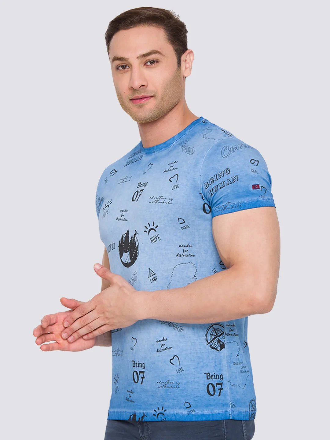 Blue Slim Straight Fit Men's Short Sleeves T-Shirt by Being Human Clothing