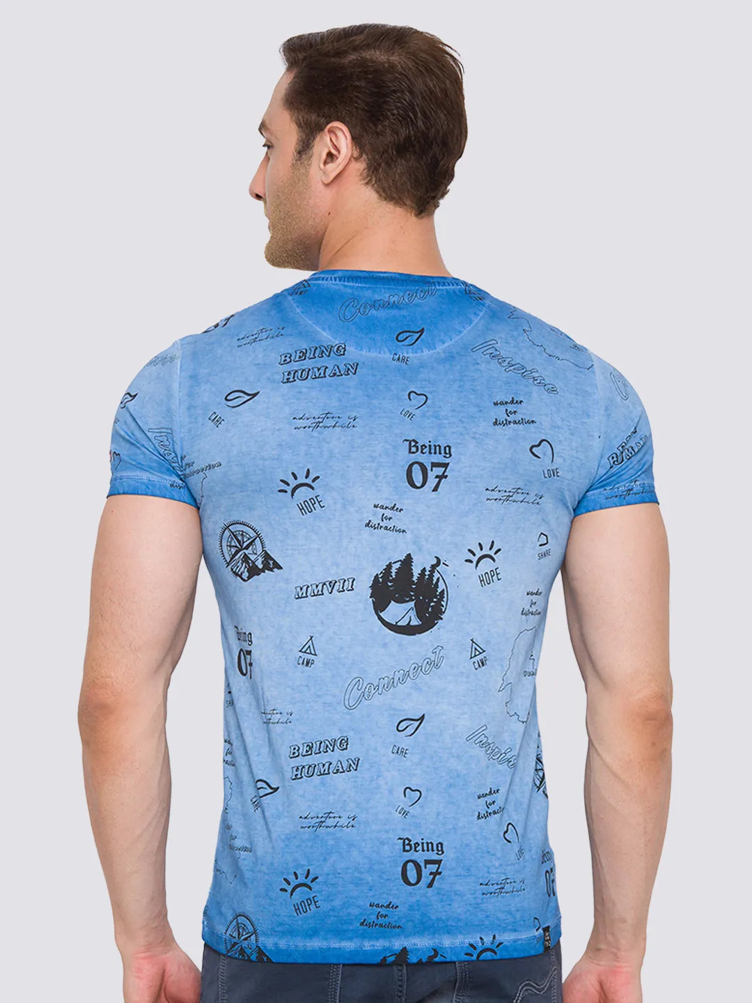 Blue Slim Straight Fit Men's Short Sleeves T-Shirt by Being Human Clothing