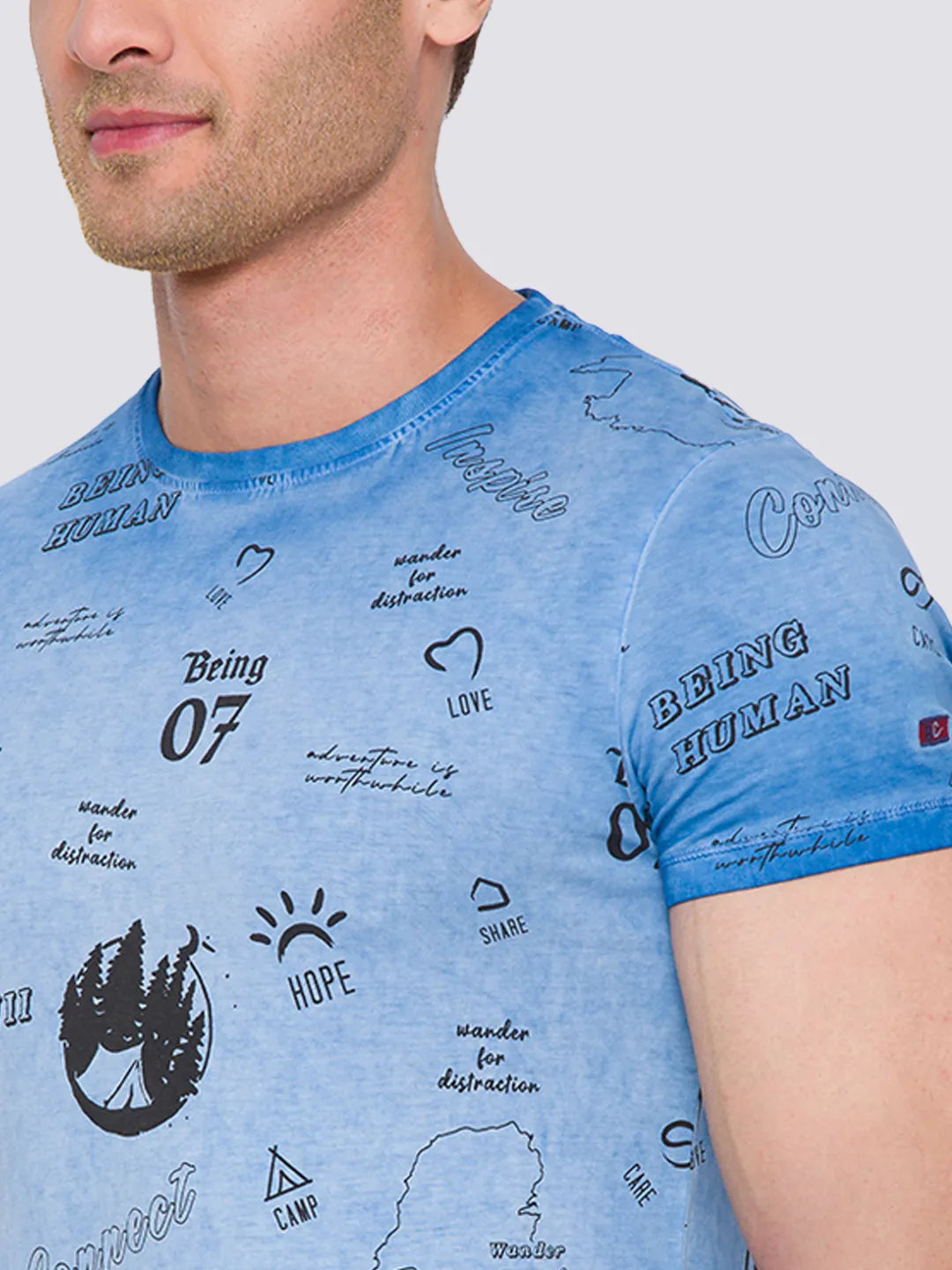 Blue Slim Straight Fit Men's Short Sleeves T-Shirt by Being Human Clothing