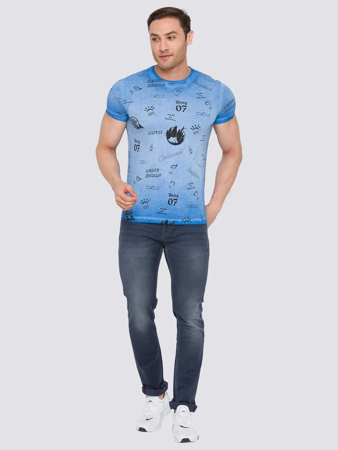 Blue Slim Straight Fit Men's Short Sleeves T-Shirt by Being Human Clothing