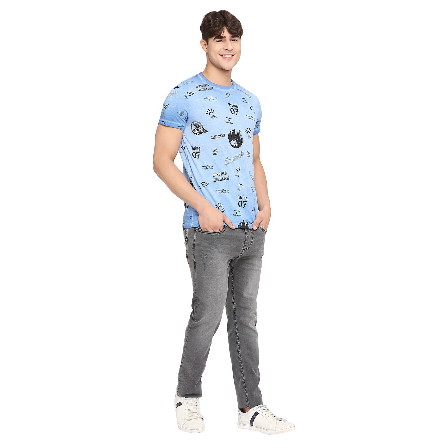 Blue Slim Straight Fit Men's Short Sleeves T-Shirt by Being Human Clothing