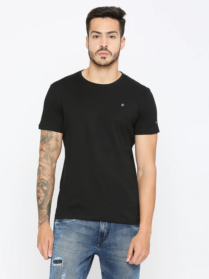 Black Regular Fit Round Neck Men's T-Shirt by Being Human Clothing
