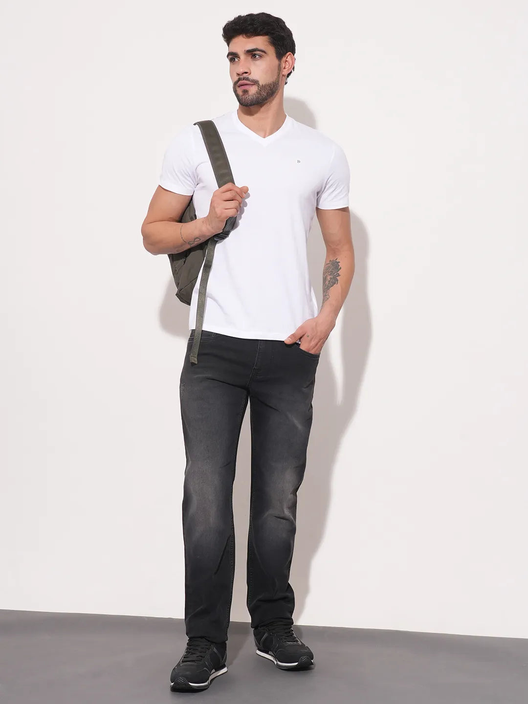 White Regular Fit V Neck Mens' T-Shirt by Being Human Clothing