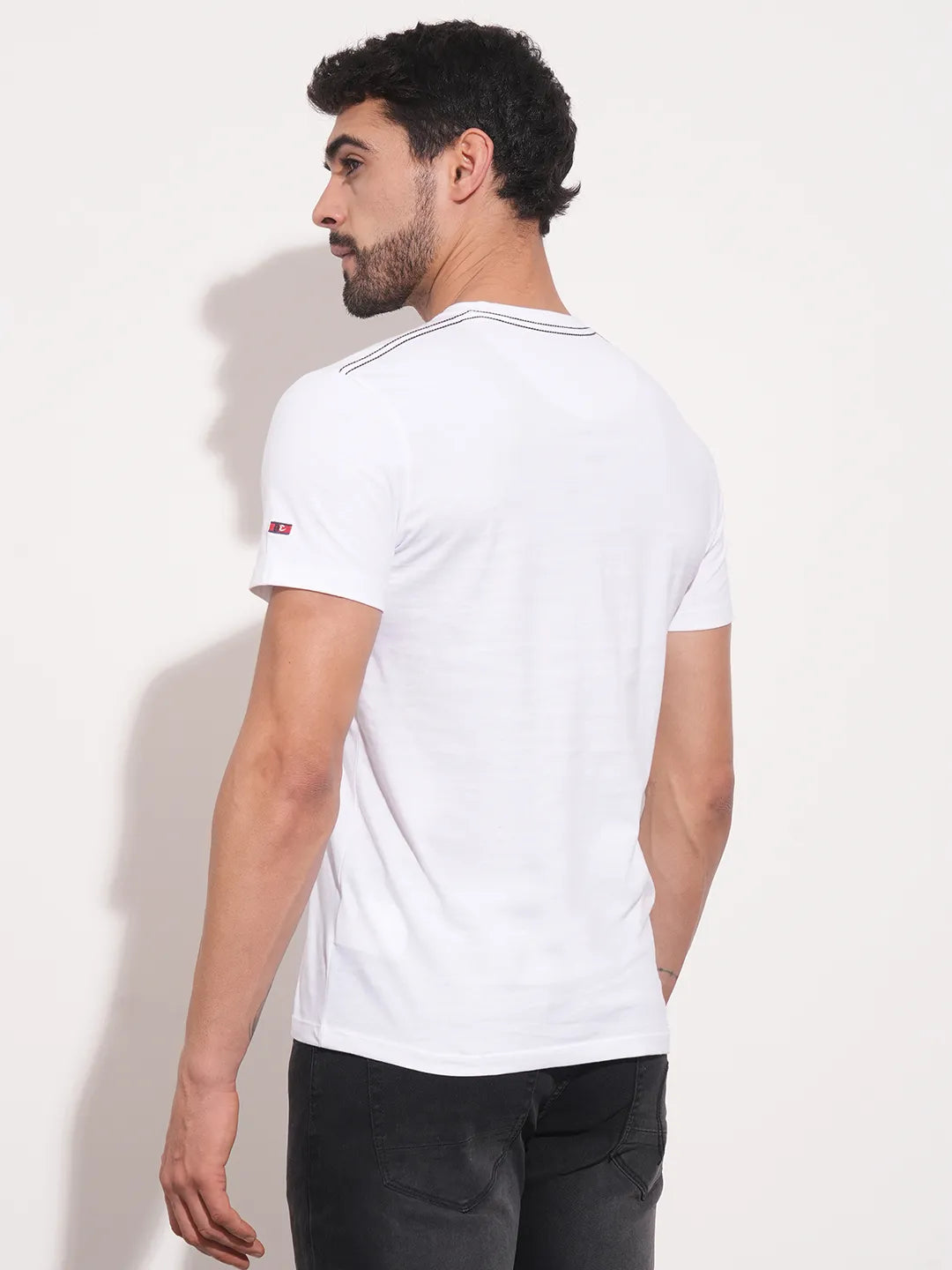 White Regular Fit V Neck Mens' T-Shirt by Being Human Clothing