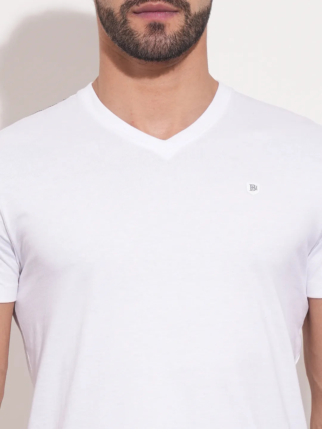 White Regular Fit V Neck Mens' T-Shirt by Being Human Clothing
