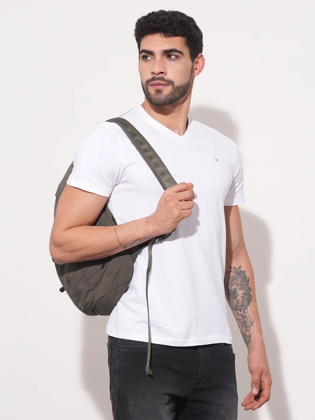 White Regular Fit V Neck Mens' T-Shirt by Being Human Clothing