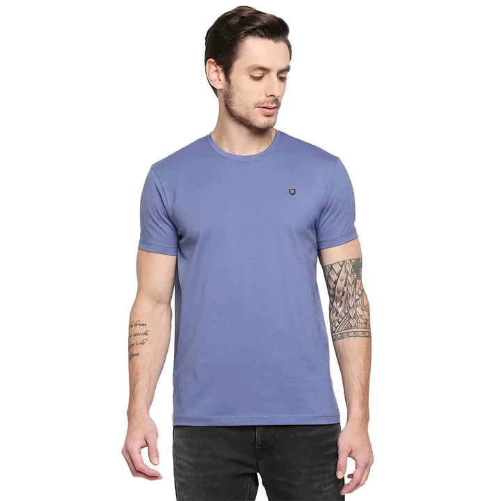 Blue Slim Fit Round Neck Men's T-Shirt by Being Human Clothing