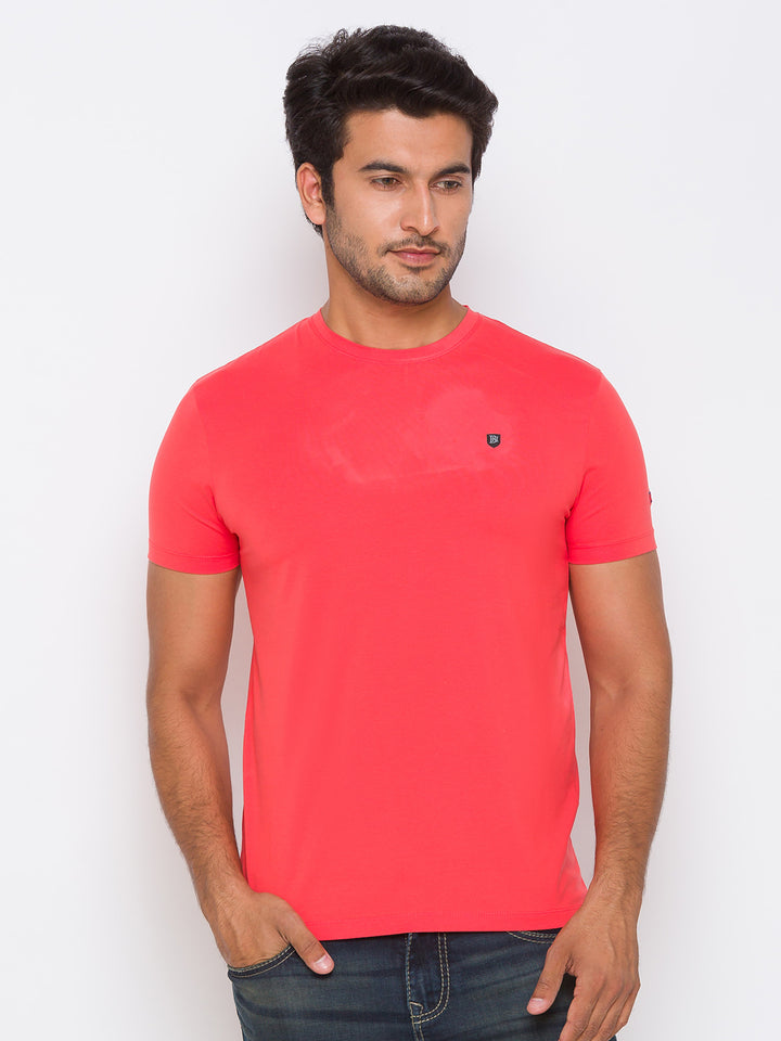 Orange Slim Fit Round Neck Men's T-shirt