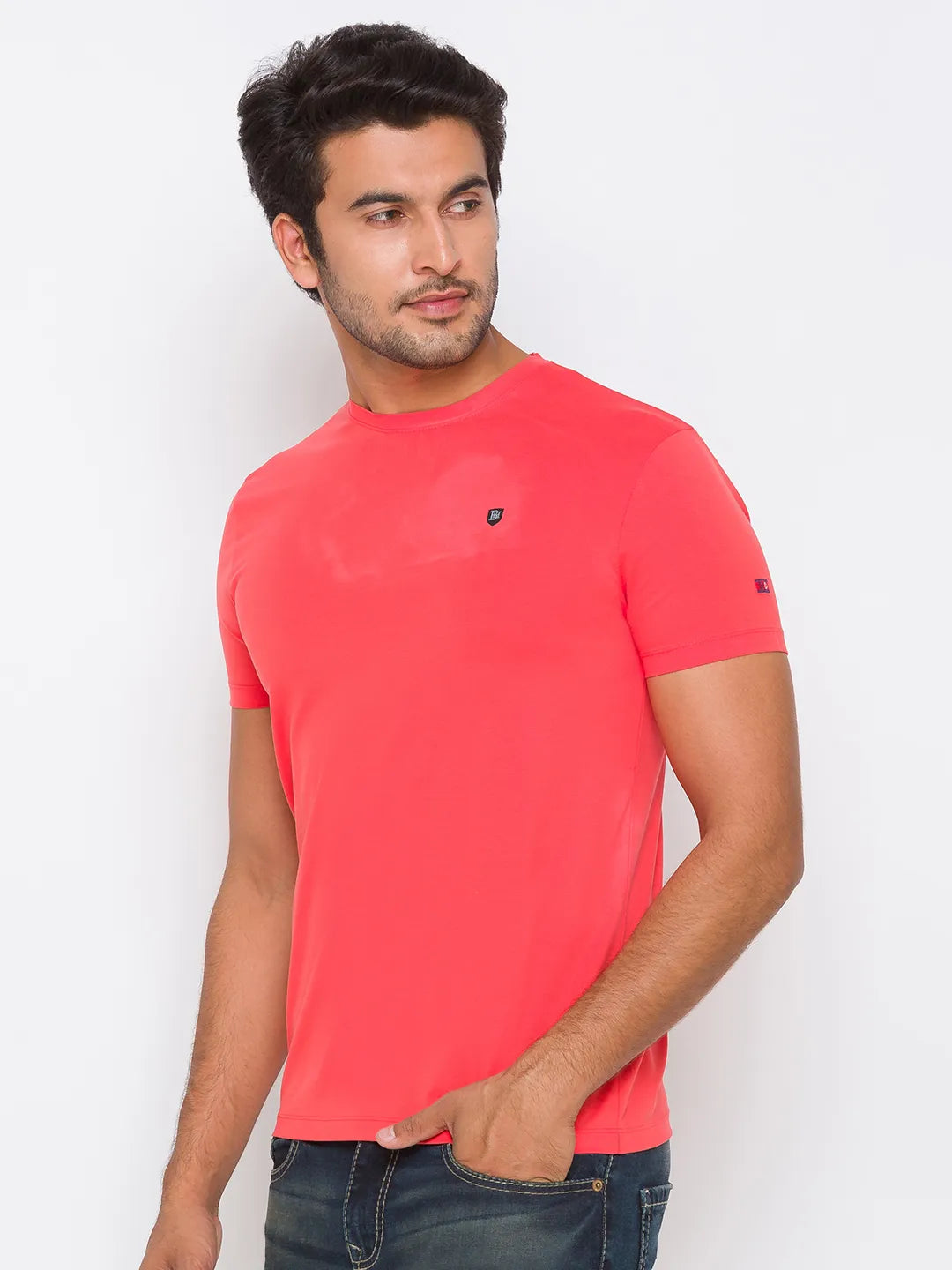 Orange Slim Fit Round Neck Men's T-Shirt by Being Human Clothing