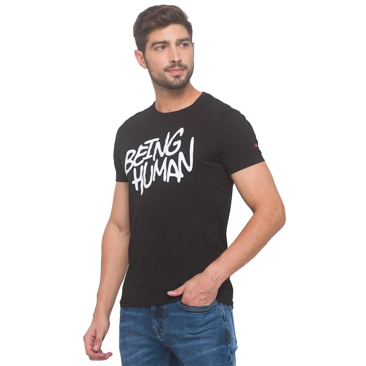 Black Slim Fit Men's Short Sleeves T-Shirt by Being Human Clothing