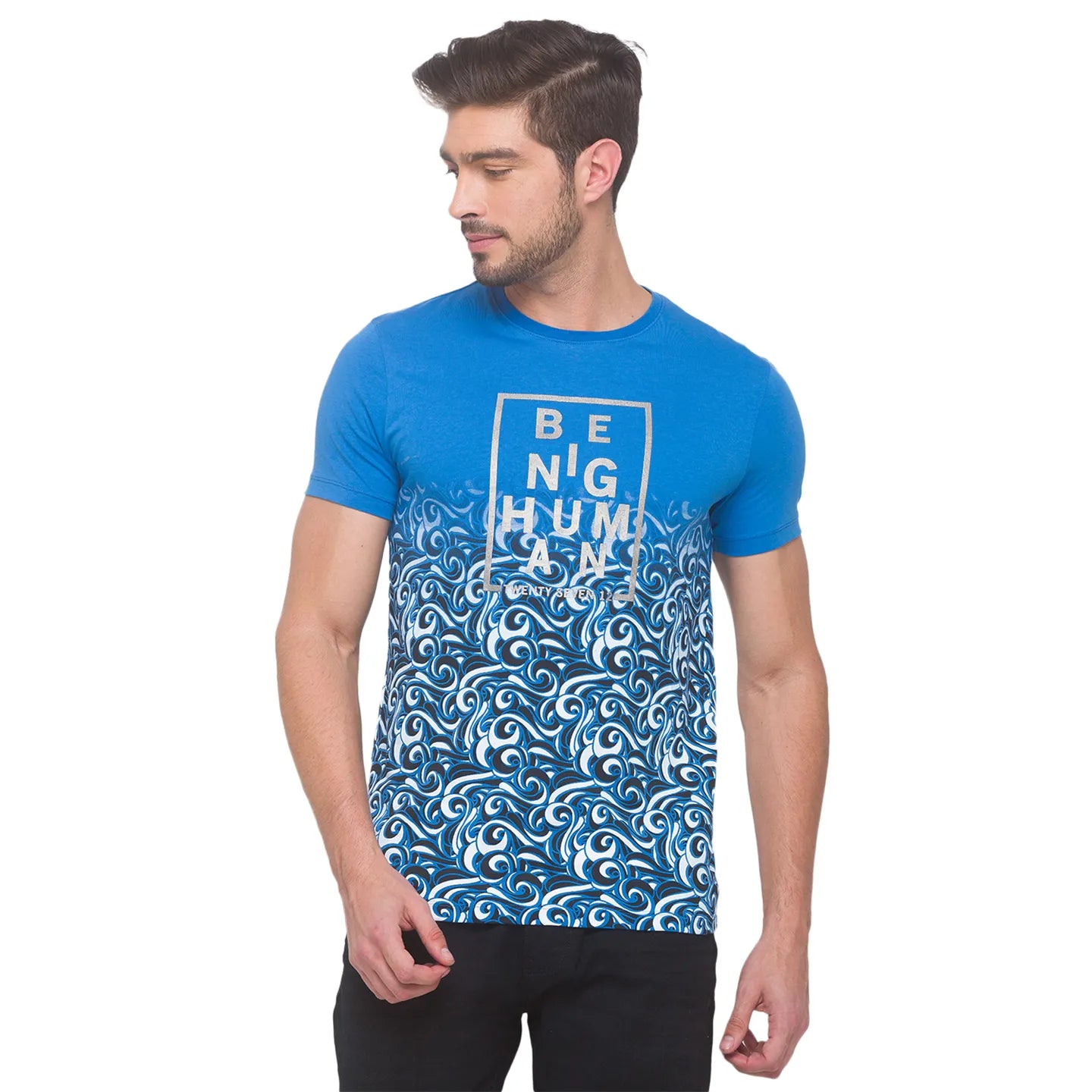 Being Human Clothing Men Slim Fit Crew Neck T-Shirts-Blue