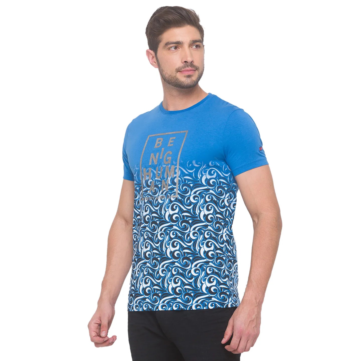 Being Human Clothing Men Slim Fit Crew Neck T-Shirts-Blue