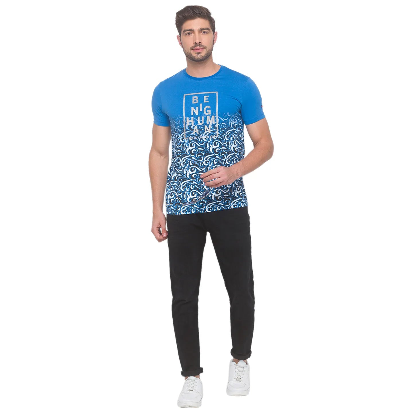 Being Human Clothing Men Slim Fit Crew Neck T-Shirts-Blue