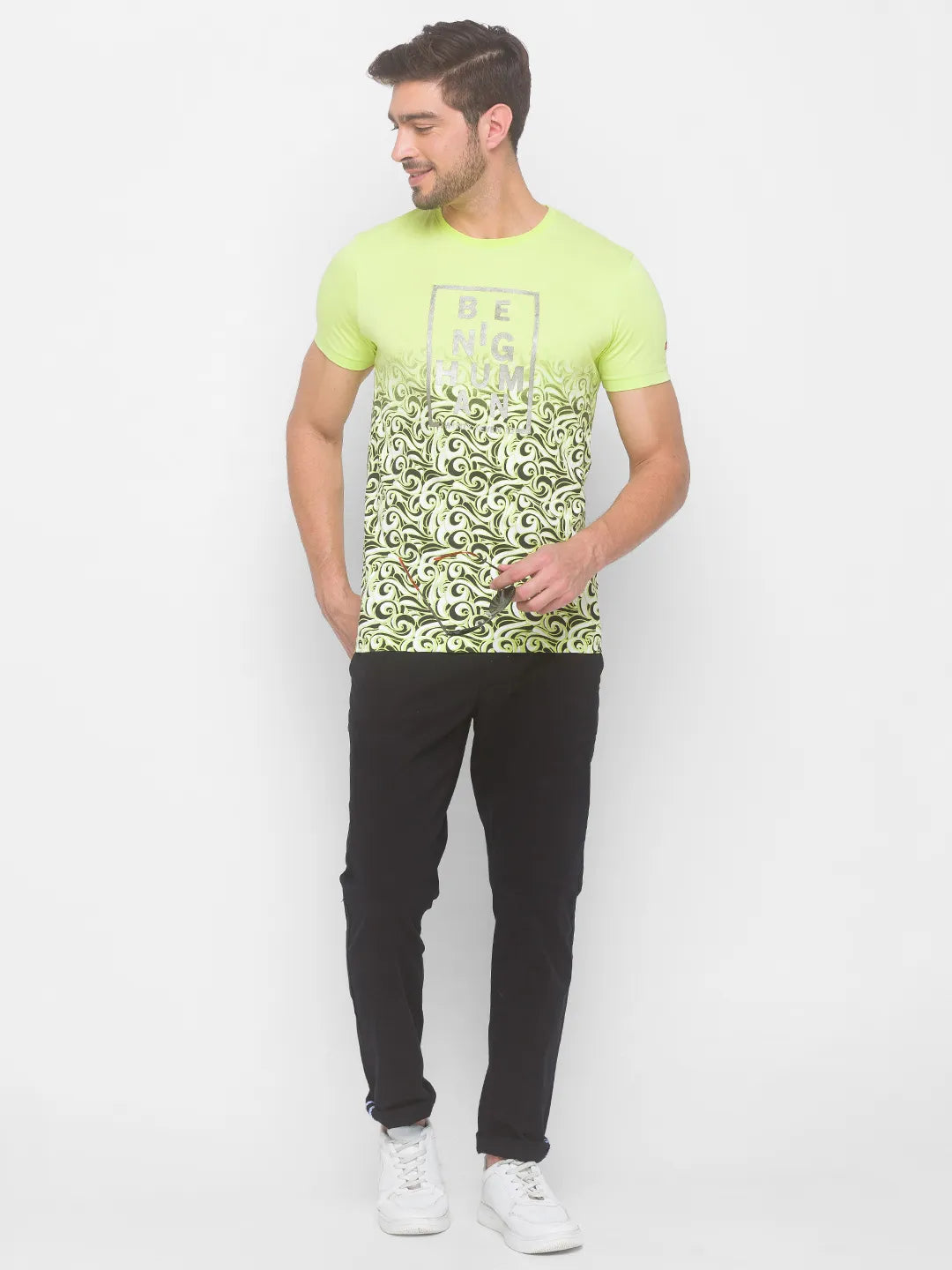 Being Human Clothing Men Slim Fit Crew Neck T-Shirts-Wax Yellow