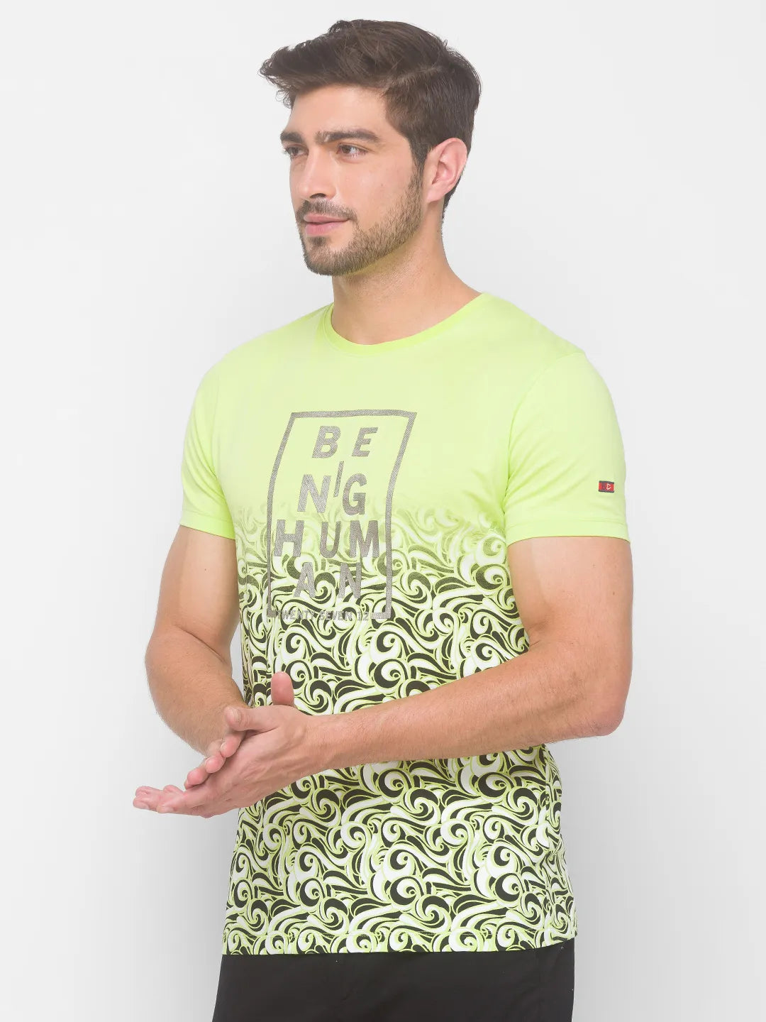 Being Human Clothing Men Slim Fit Crew Neck T-Shirts-Wax Yellow