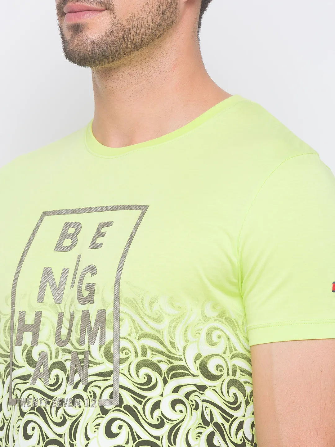 Being Human Clothing Men Slim Fit Crew Neck T-Shirts-Wax Yellow
