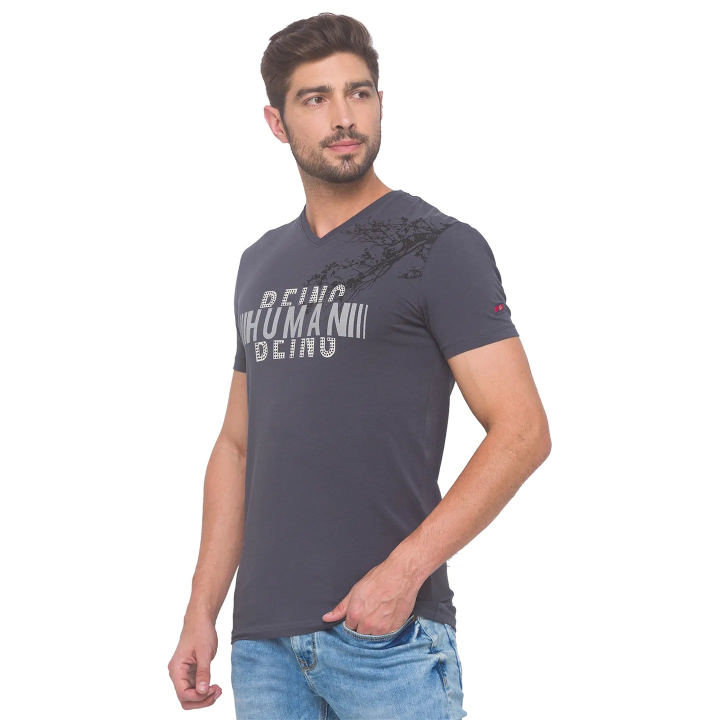 Being Human Clothing Men Slim Fit Crew Neck T-Shirts-Charcoal
