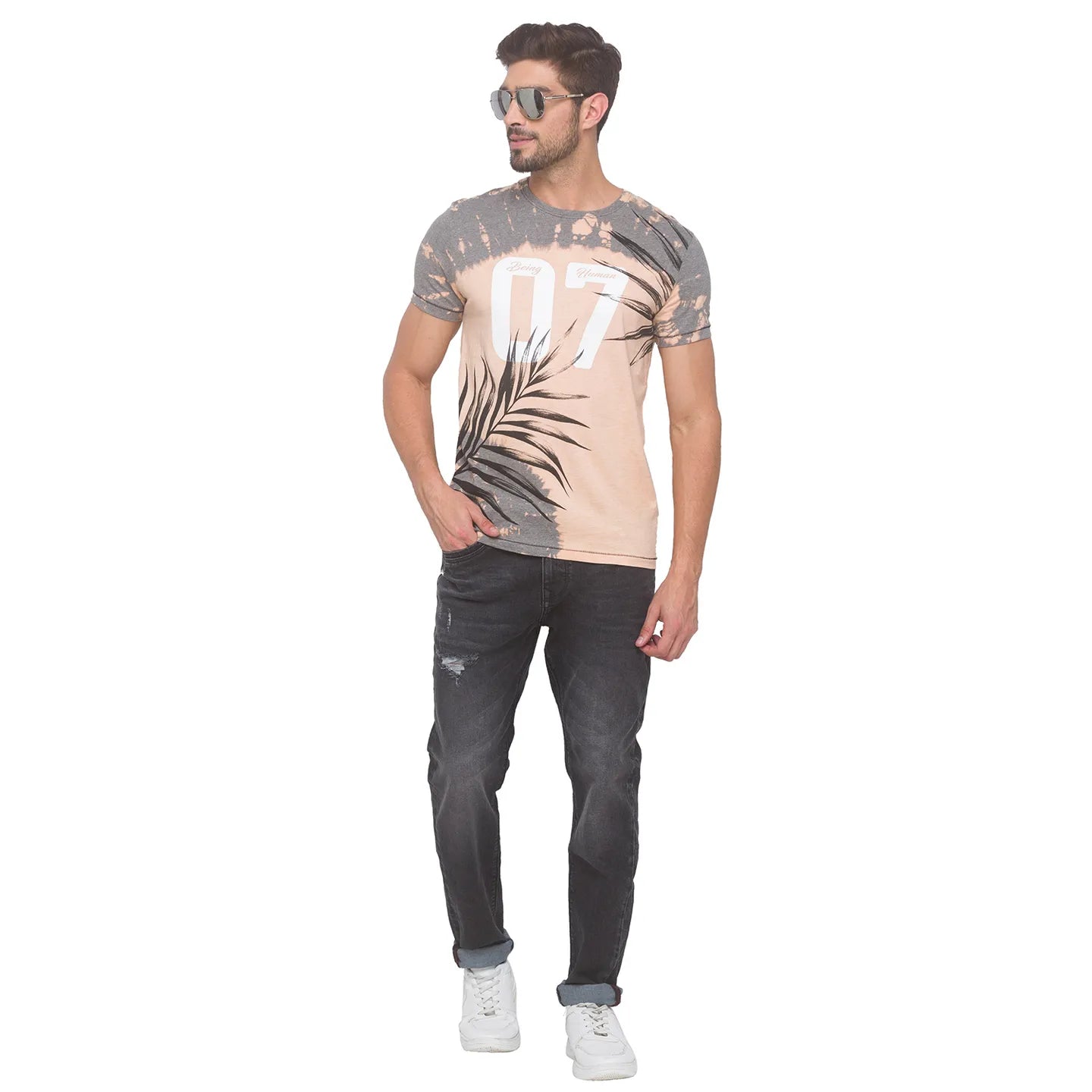 Being Human Clothing Men Slim Fit Crew Neck T-Shirts-Grey Melange