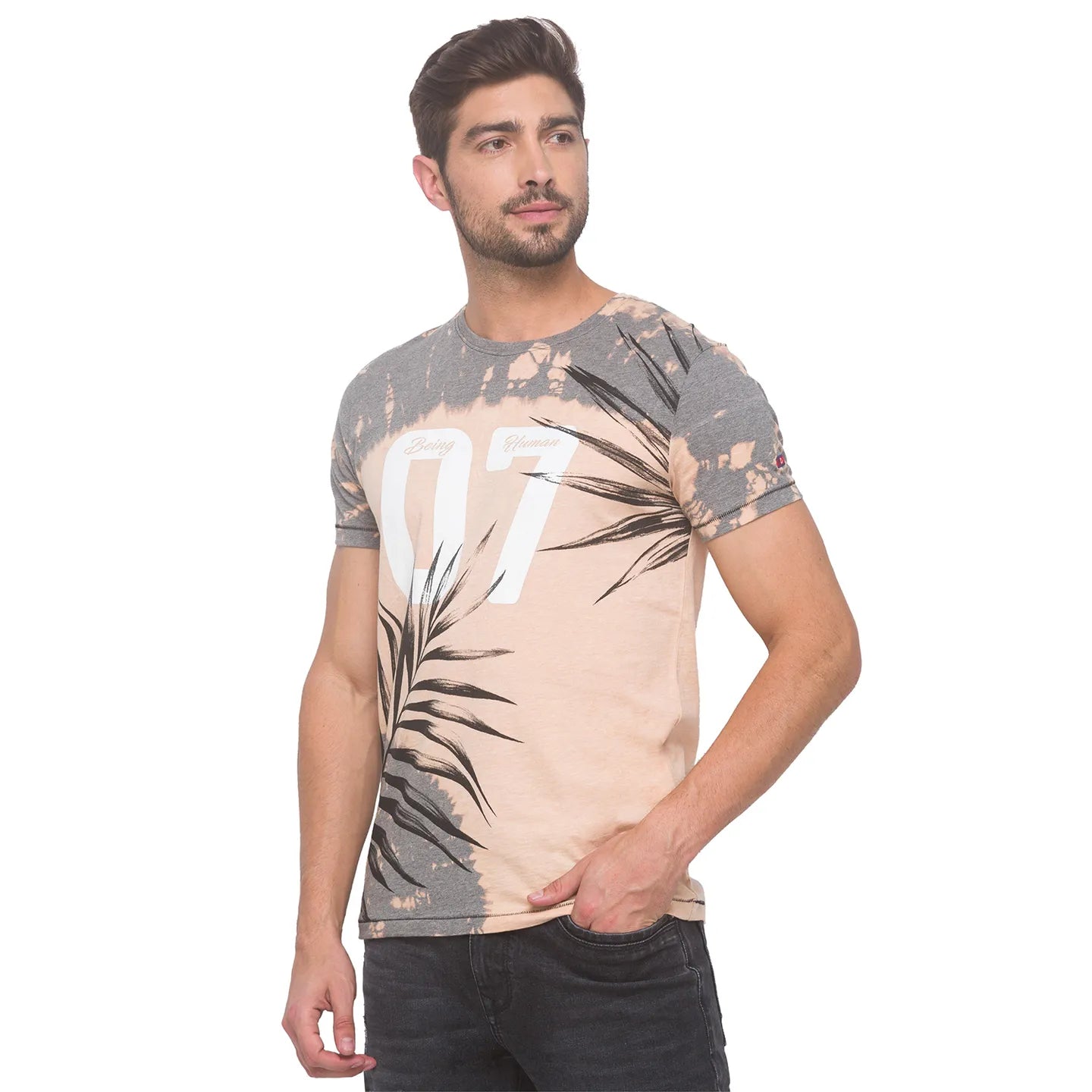 Being Human Clothing Men Slim Fit Crew Neck T-Shirts-Grey Melange