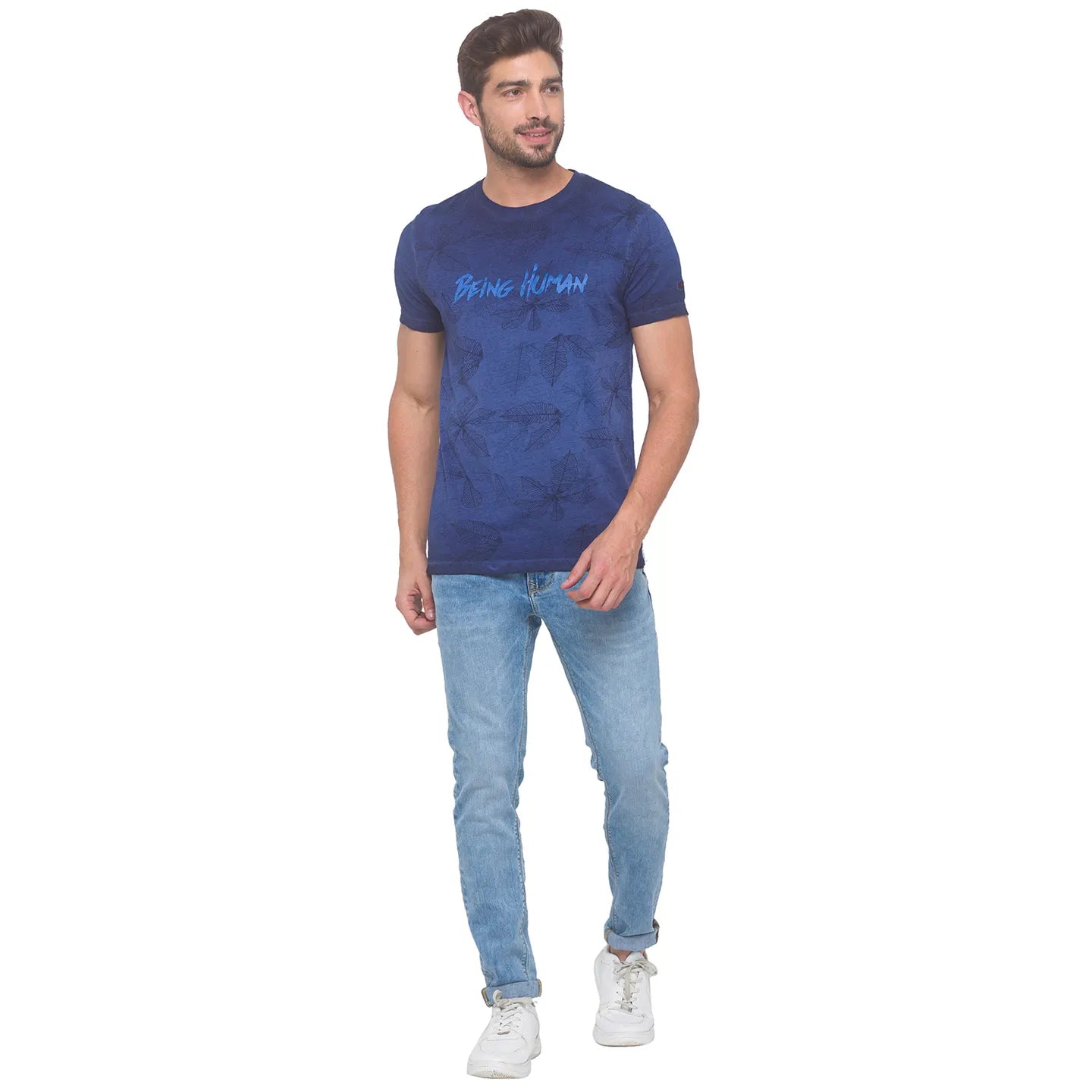 Navy Slim Fit Round Neck Men's T-Shirt by Being Human Clothing