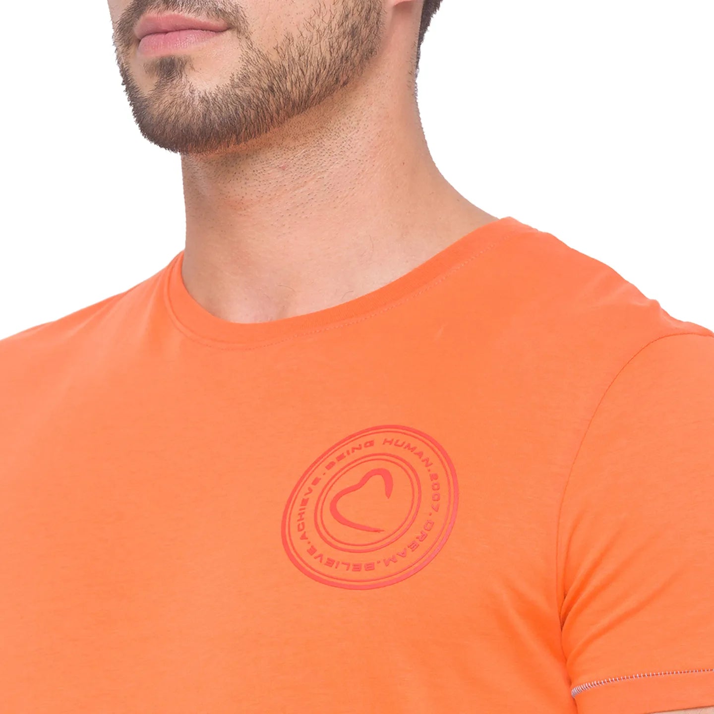 Being Human Clothing Men Slim Fit Crew Neck T-Shirts-Orange