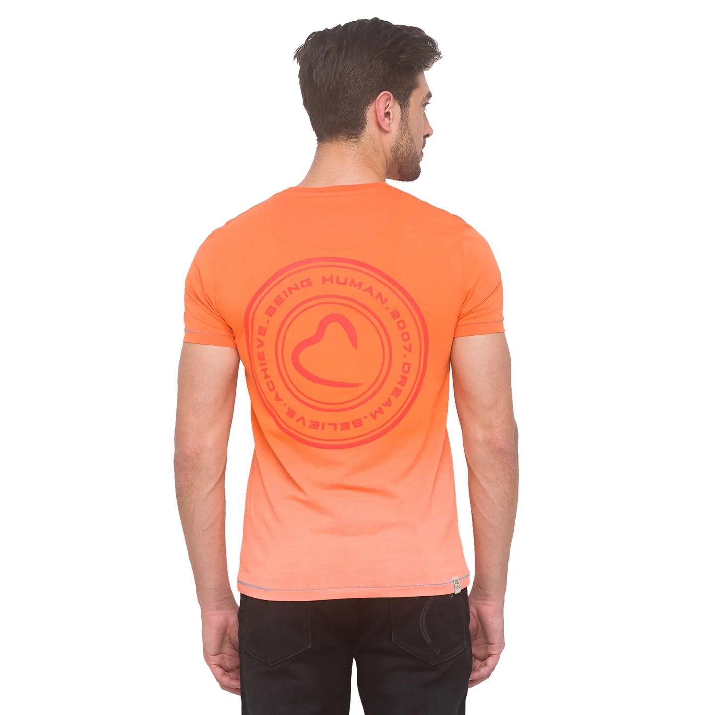 Being Human Clothing Men Slim Fit Crew Neck T-Shirts-Orange