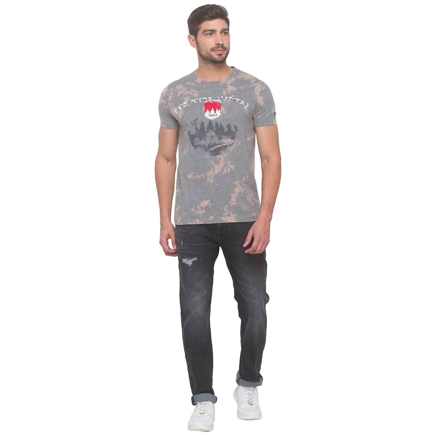 Being Human Clothing Men Slim Fit Crew Neck T-Shirts-Grey Melange