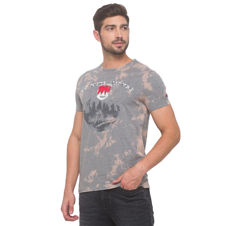 Grey Melange Slim Fit Round Neck Men's T-Shirt by Being Human Clothing