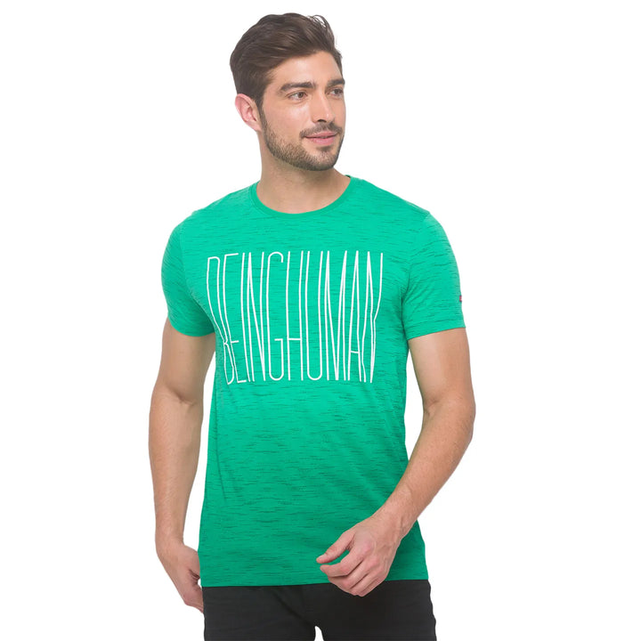 Ming Green Slim Fit Round Neck Men's T-Shirt by Being Human Clothing