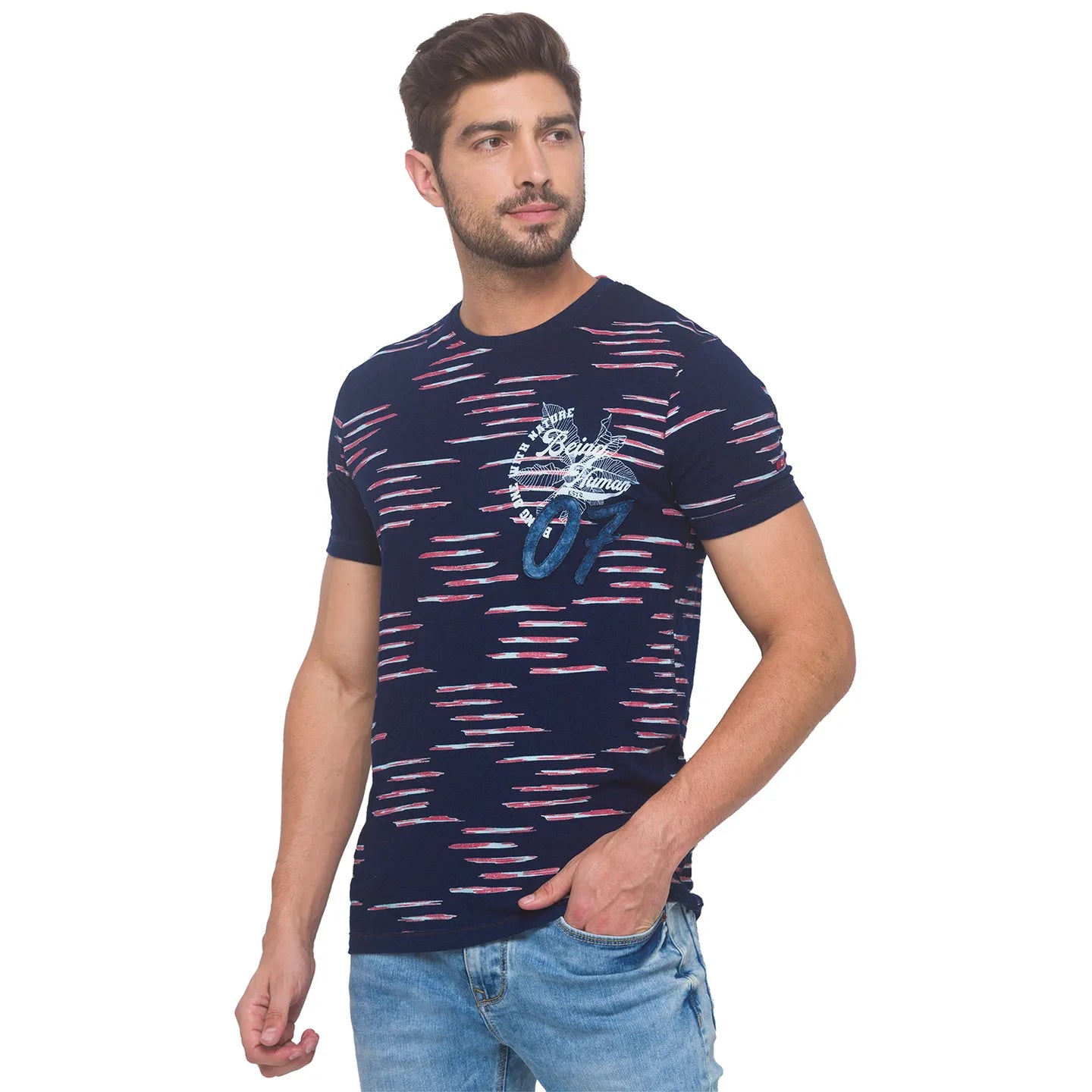 Being Human Clothing Men Slim Fit Crew Neck T-Shirts-Dark Indigo