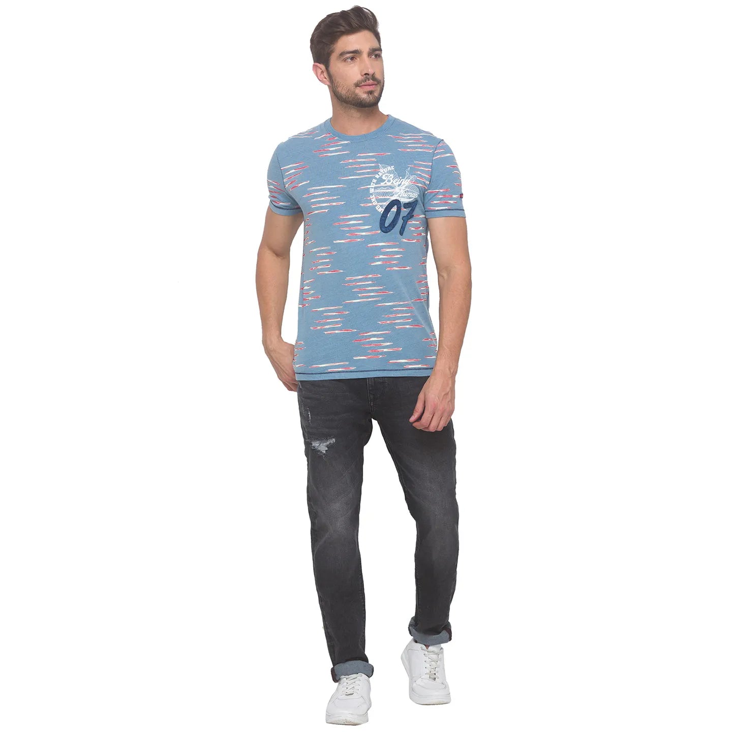 Being Human Clothing Men Slim Fit Crew Neck T-Shirts-Light Indigo