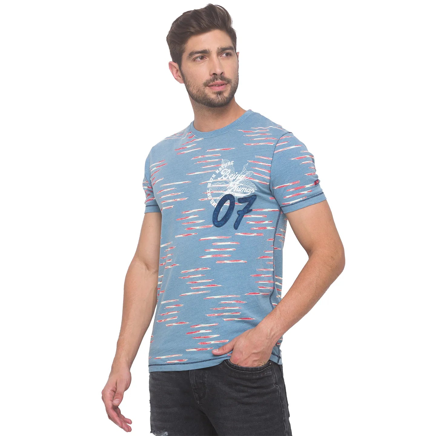 Being Human Clothing Men Slim Fit Crew Neck T-Shirts-Light Indigo