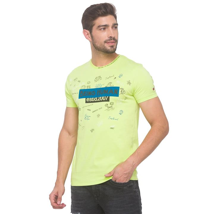 Wax Yellow Slim Fit Round Neck Men's T-Shirt by Being Human Clothing