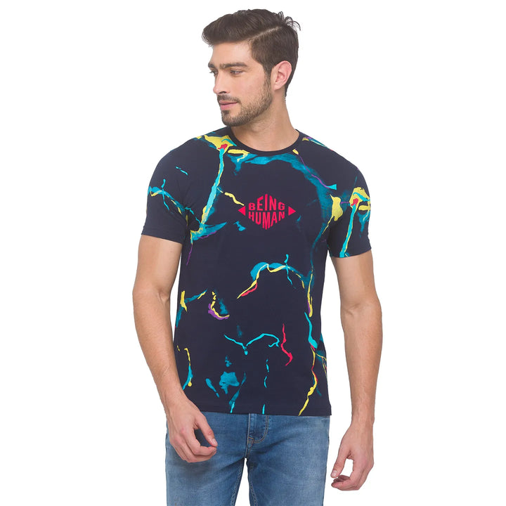 Navy Regular Fit Round Neck Men's T-Shirt by Being Human Clothing