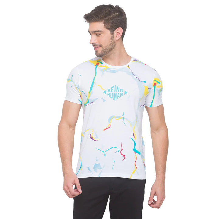 White Regular Fit Men's Short Sleeves T-Shirt by Being Human Clothing