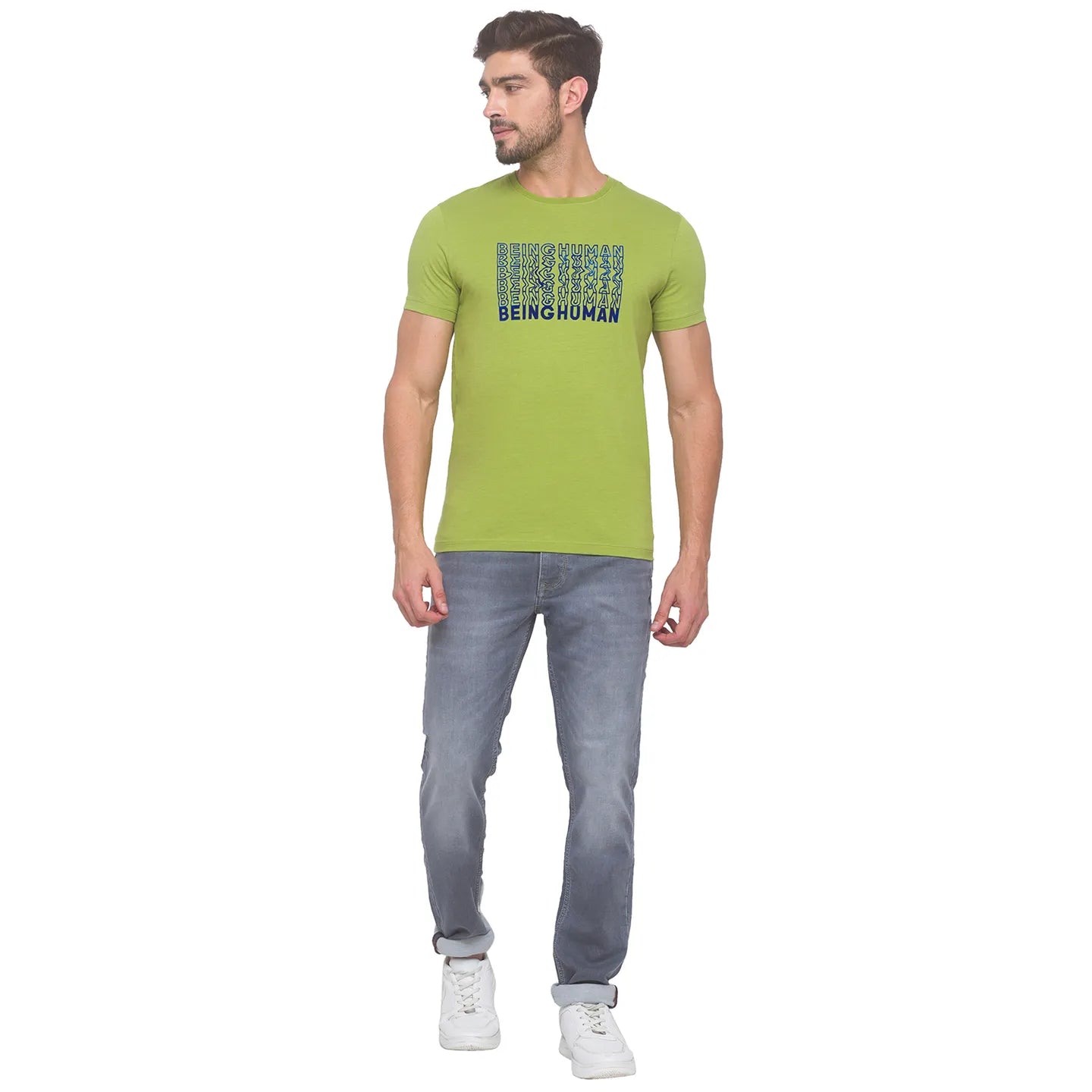 Being Human Clothing Men Regular Fit Crew Neck T-Shirts-Bean Green