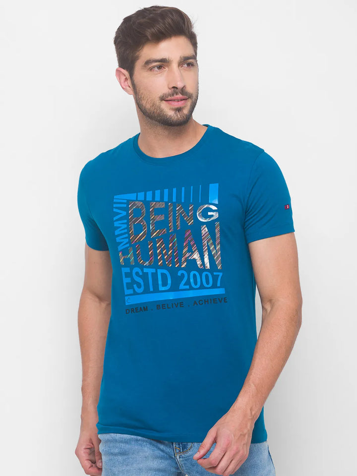 Blue Regular Fit Men's Short Sleeves T-Shirt by Being Human Clothing