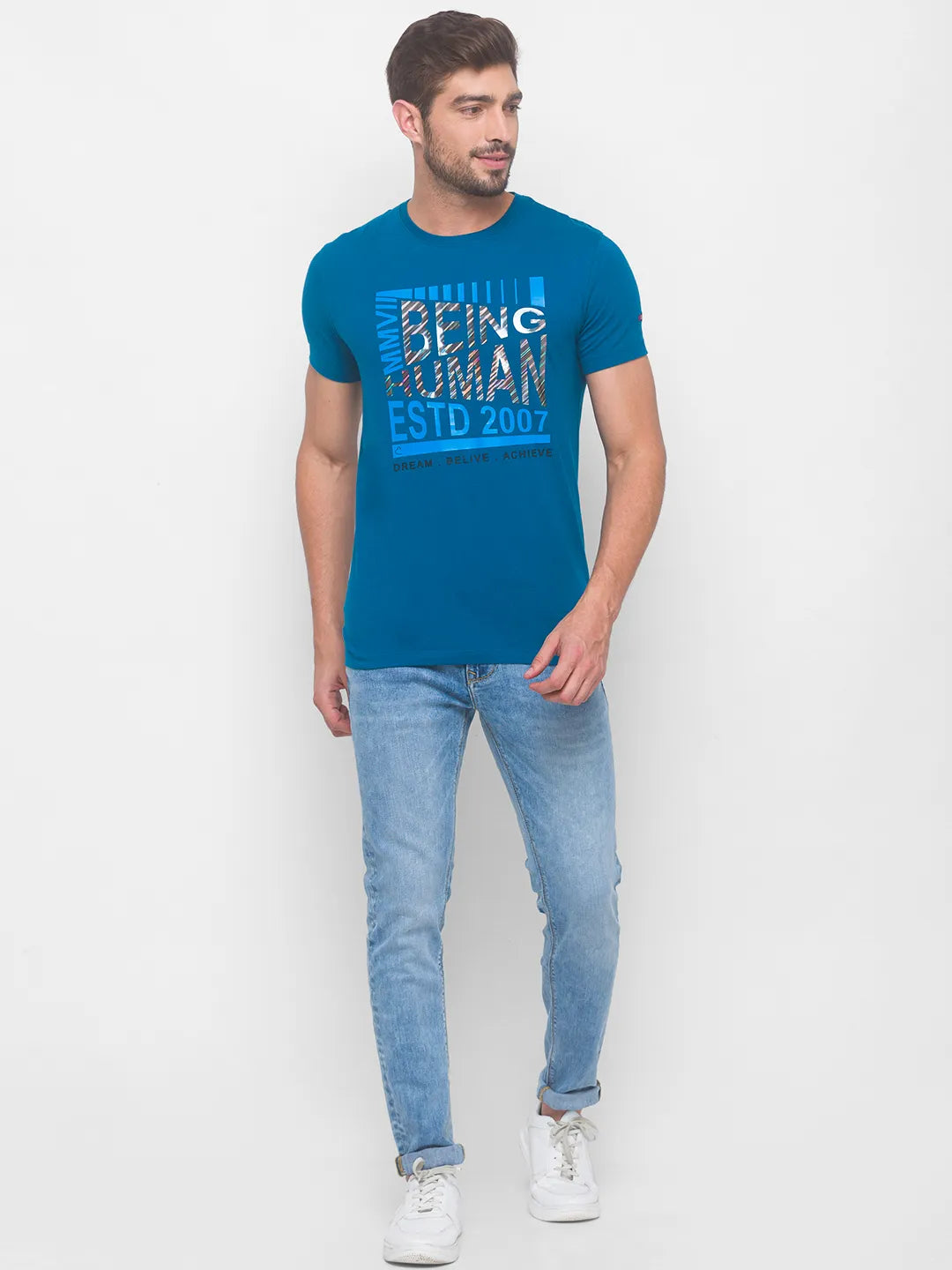 Blue Regular Fit Men's Short Sleeves T-Shirt by Being Human Clothing
