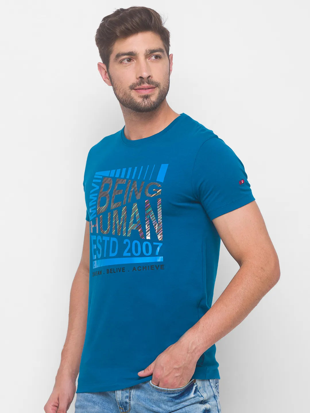 Blue Regular Fit Men's Short Sleeves T-Shirt by Being Human Clothing