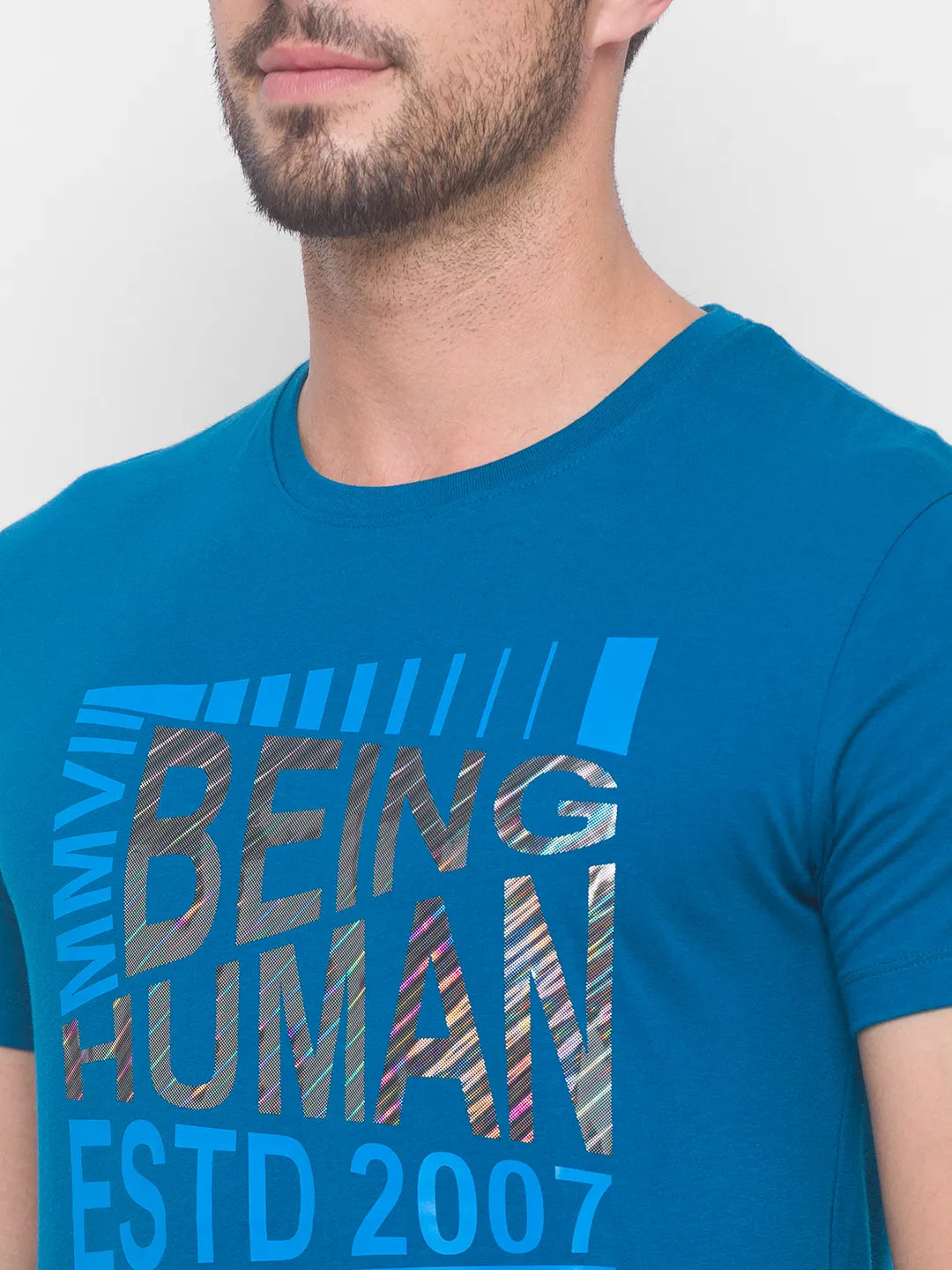 Blue Regular Fit Men's Short Sleeves T-Shirt by Being Human Clothing