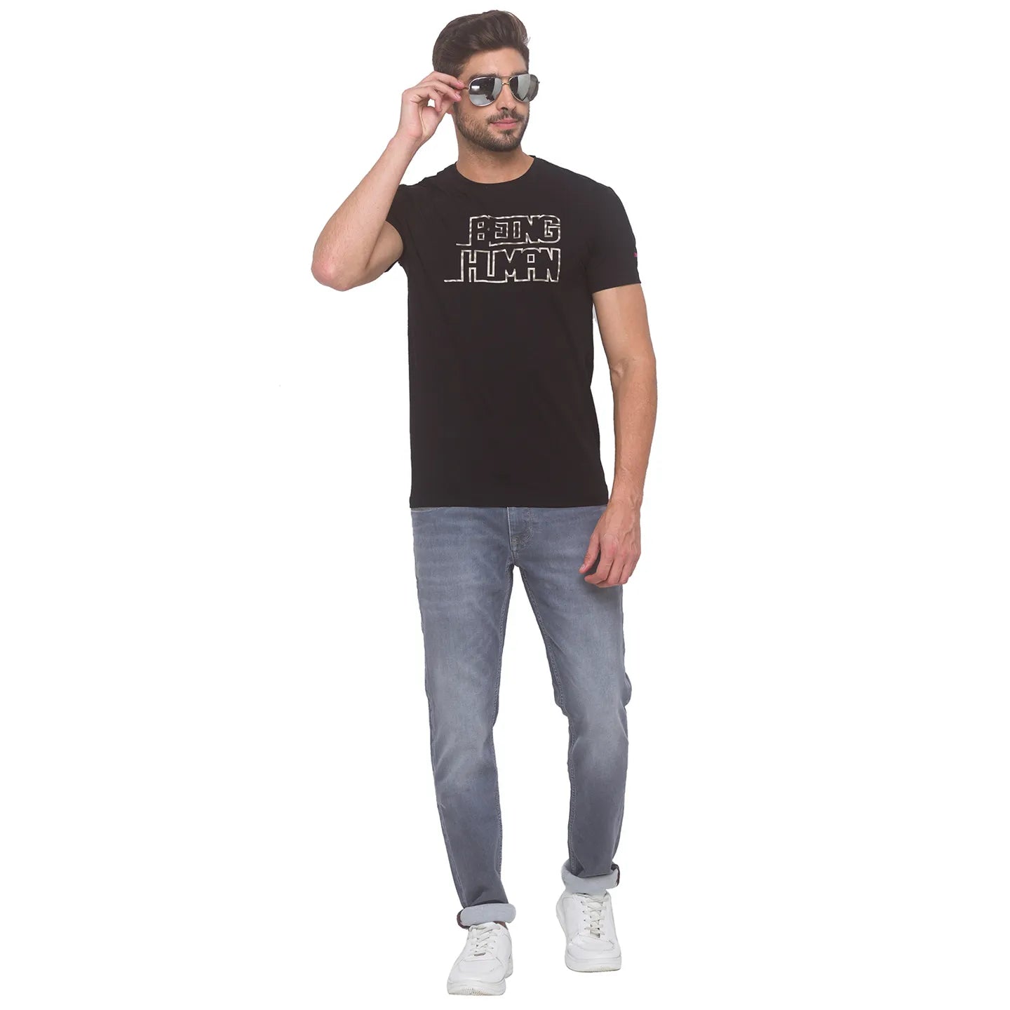Black Regular Fit Men's Short Sleeves T-Shirt by Being Human Clothing
