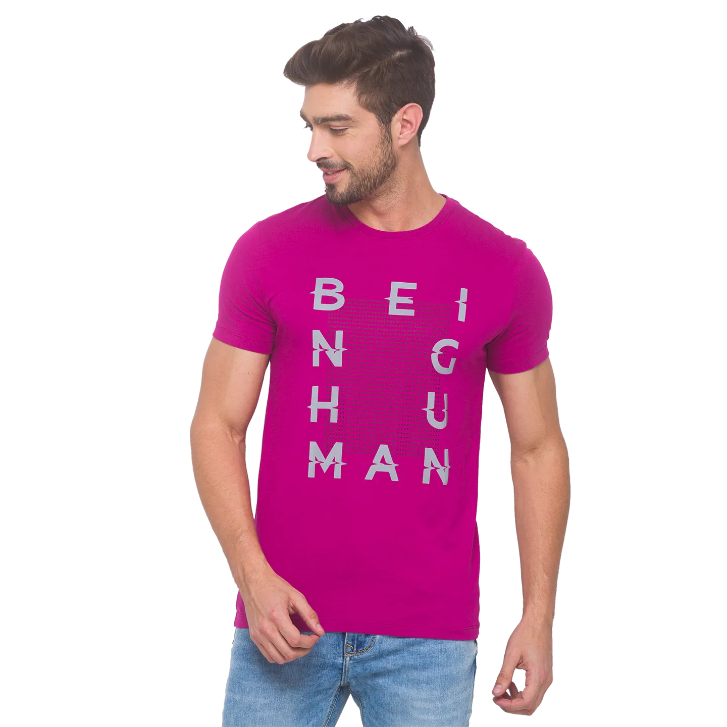 Being Human Clothing Men Regular Fit Crew Neck T-Shirts-Fuchsia