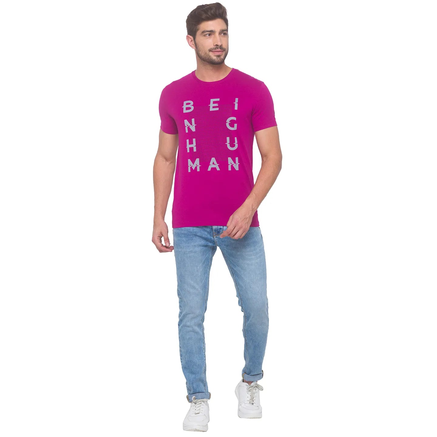 Being Human Clothing Men Regular Fit Crew Neck T-Shirts-Fuchsia